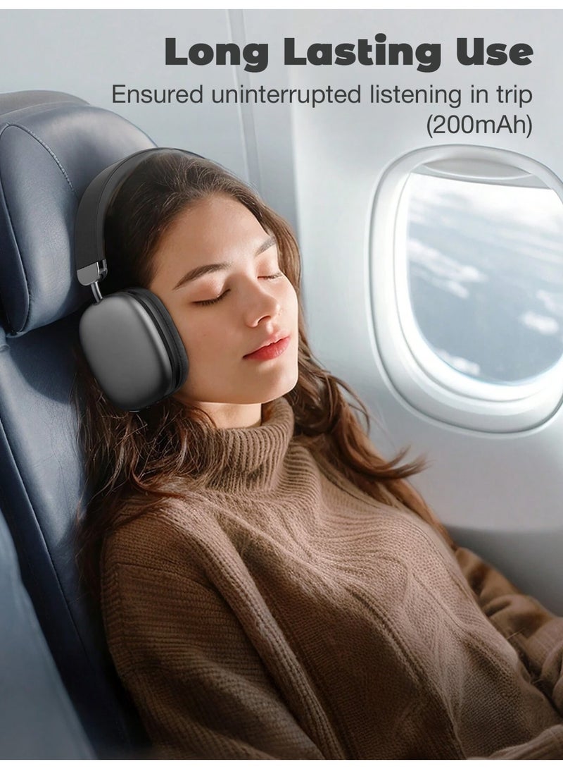 Wireless Over-Ear Headphones with Microphone, Foldable Portable HiFi Stereo Headset with Soft Ear Cushions, TF Card and AUX Support for Music, Calls, Travel, Study & Daily Use, Black - Image 5